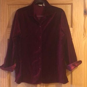 LLBean red velvet button down tunic. EUC. Med.